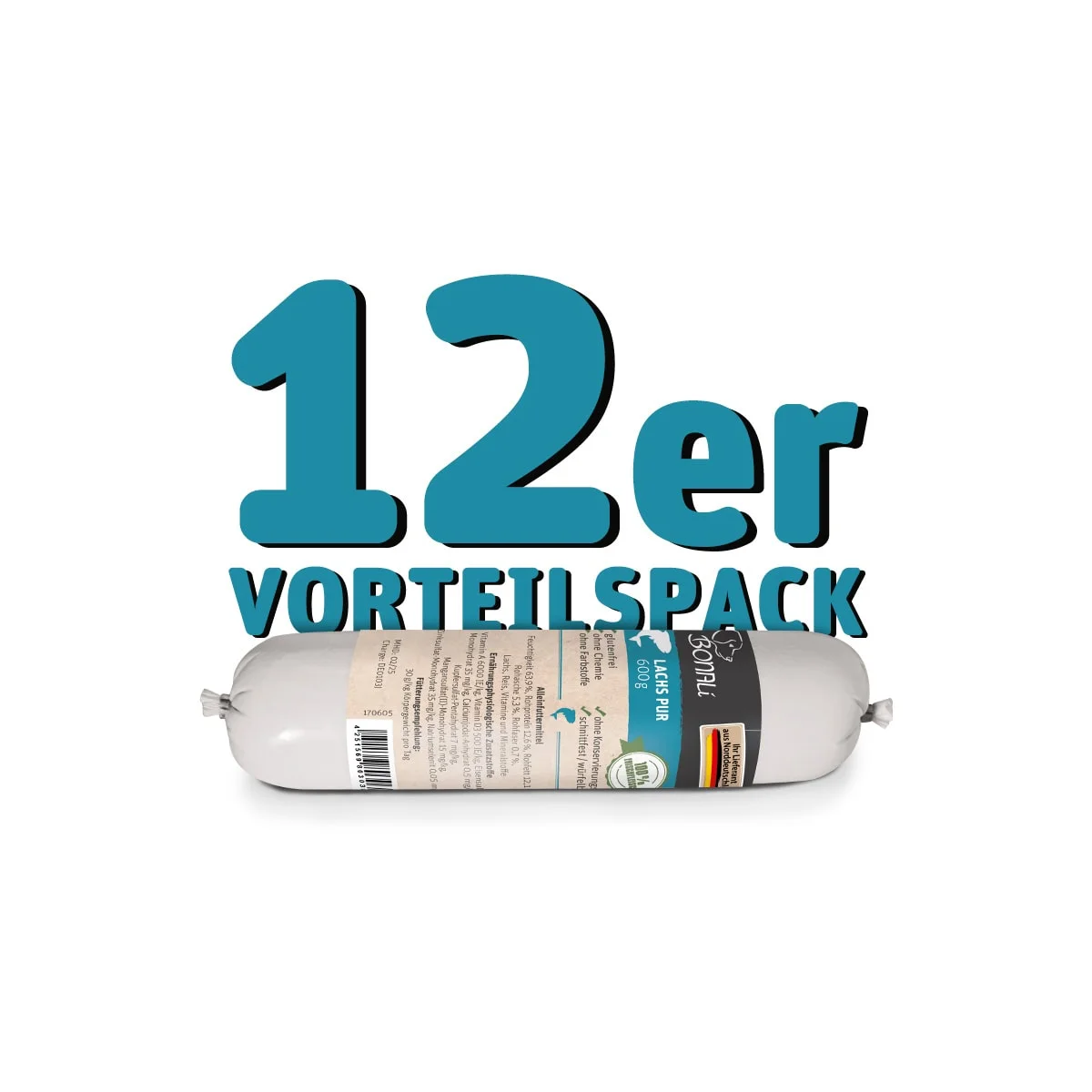 12x Hundewurst Lachs pur 600g