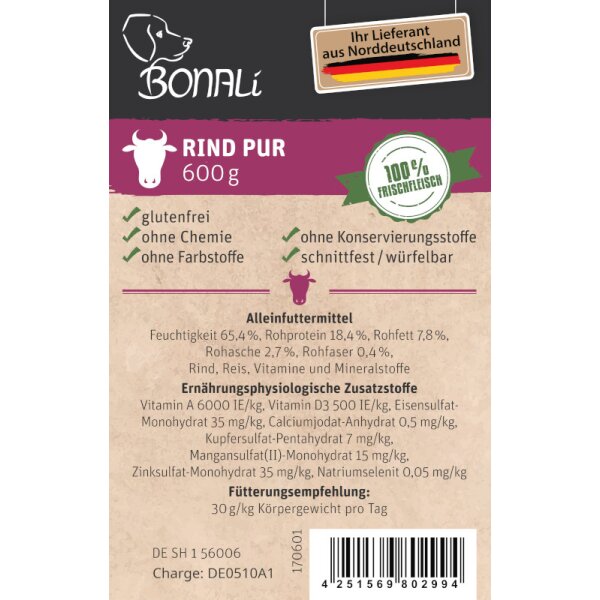 portionierbare Hundewurst Rind pur 600g