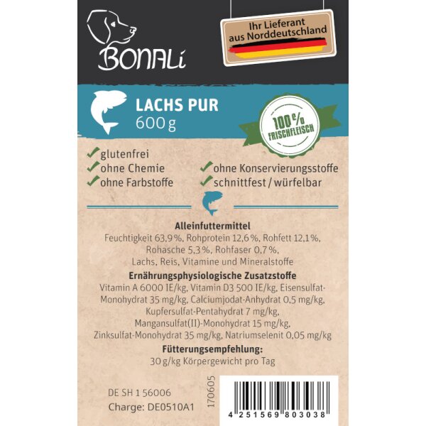 portionierbare Hundewurst Lachs pur 600g