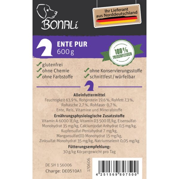 portionierbare Hundewurst Ente pur 600g