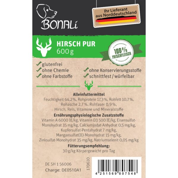 portionierbare Hundewurst Hirsch pur 600g